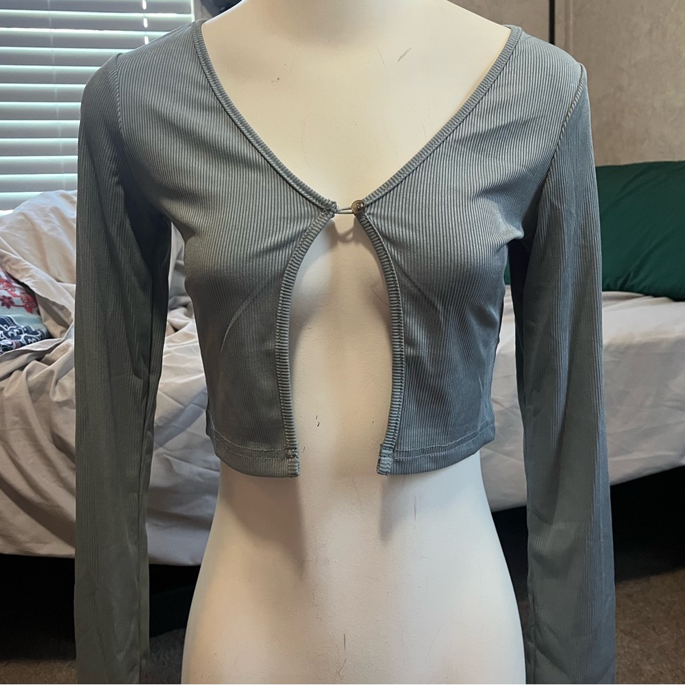 Ribbed Blue Long Sleeved Shirt